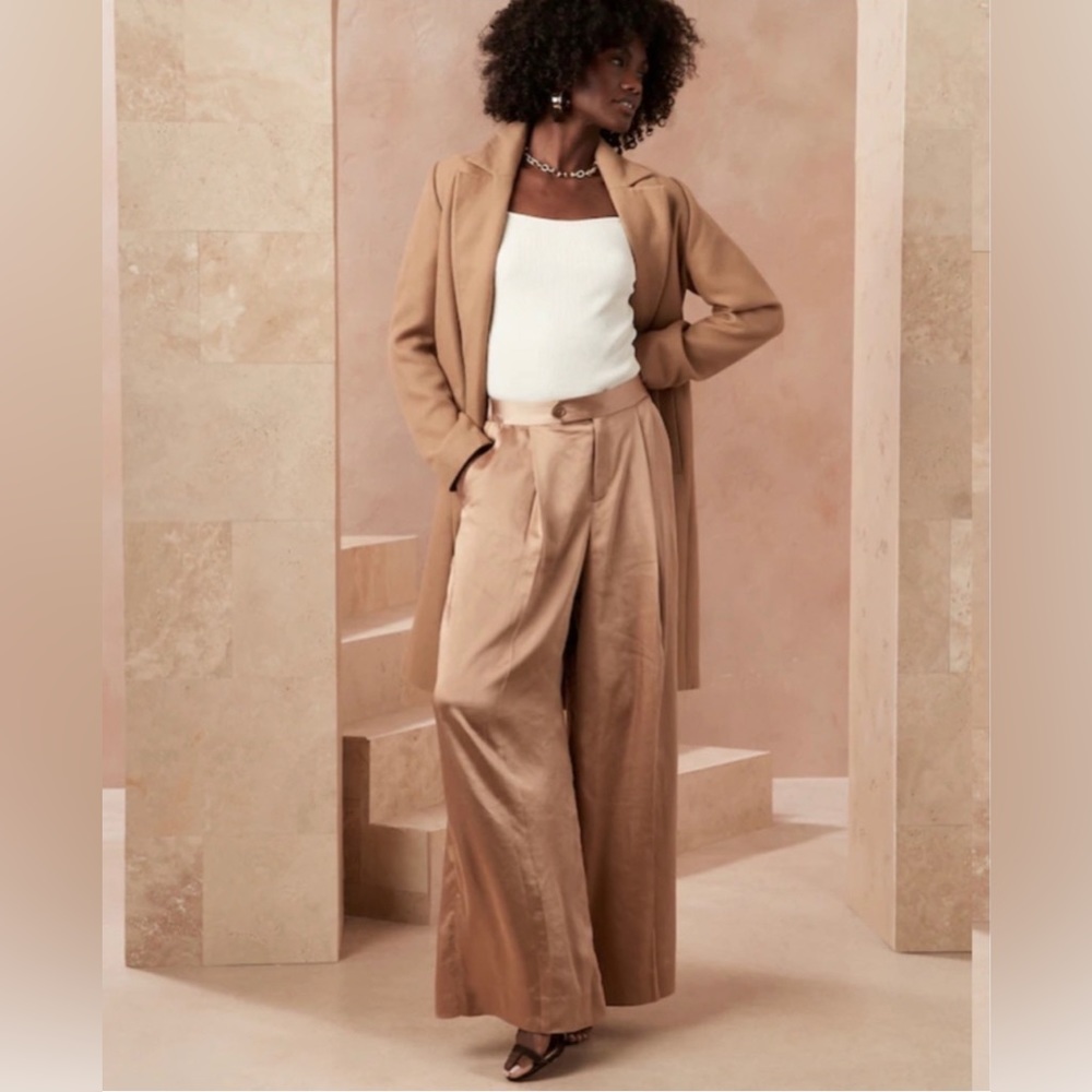 BANANA REPUBLIC FACTORY High-Rise Shine Button-Tab Wide-Leg - Picture 1 of 6